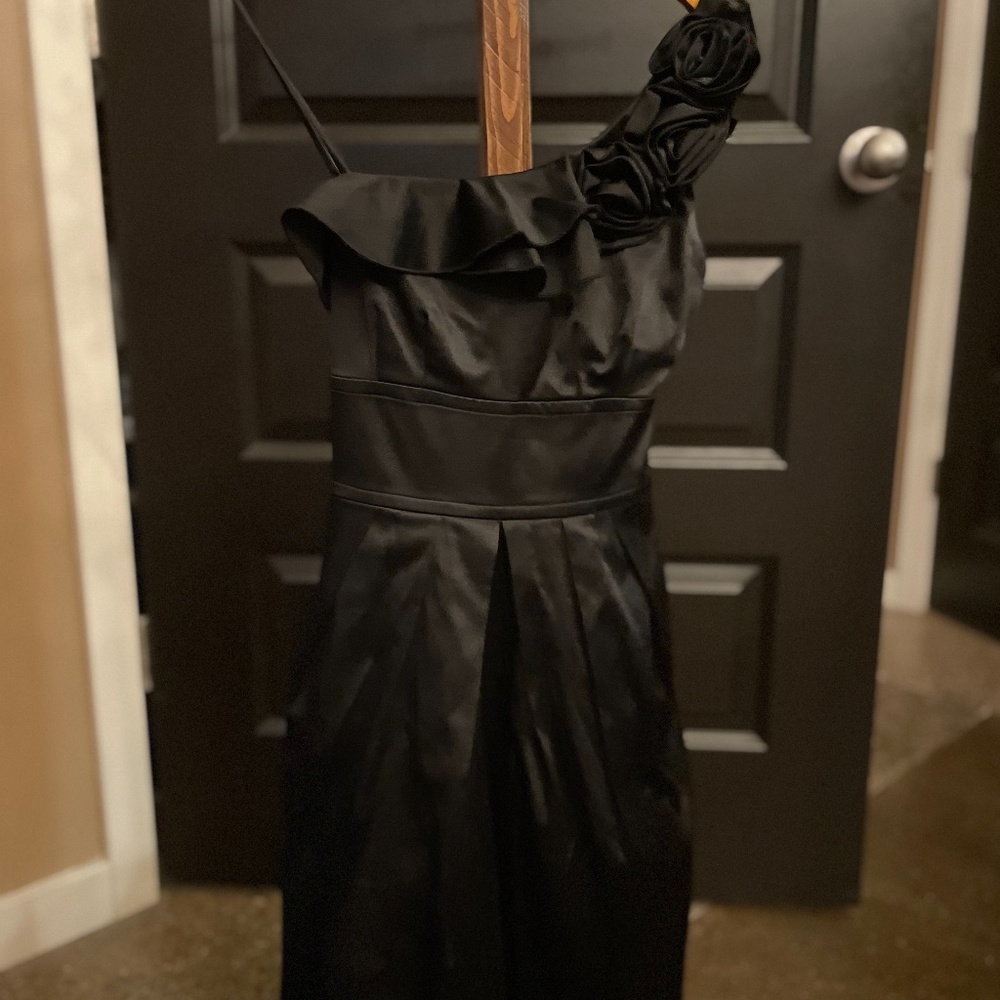 Formal Black Cocktail Satin Dress